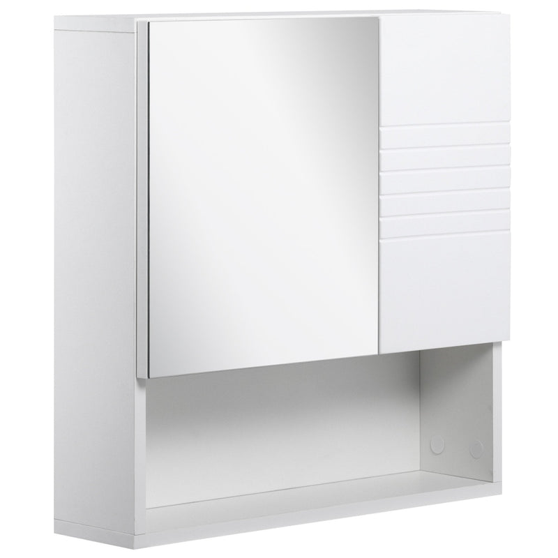 kleankin Bathroom Mirror Cabinet, Wall Mount Storage Cabinet with Double Door, Adjustable Shelf, 54cm x 15cm x 55cm, White w/