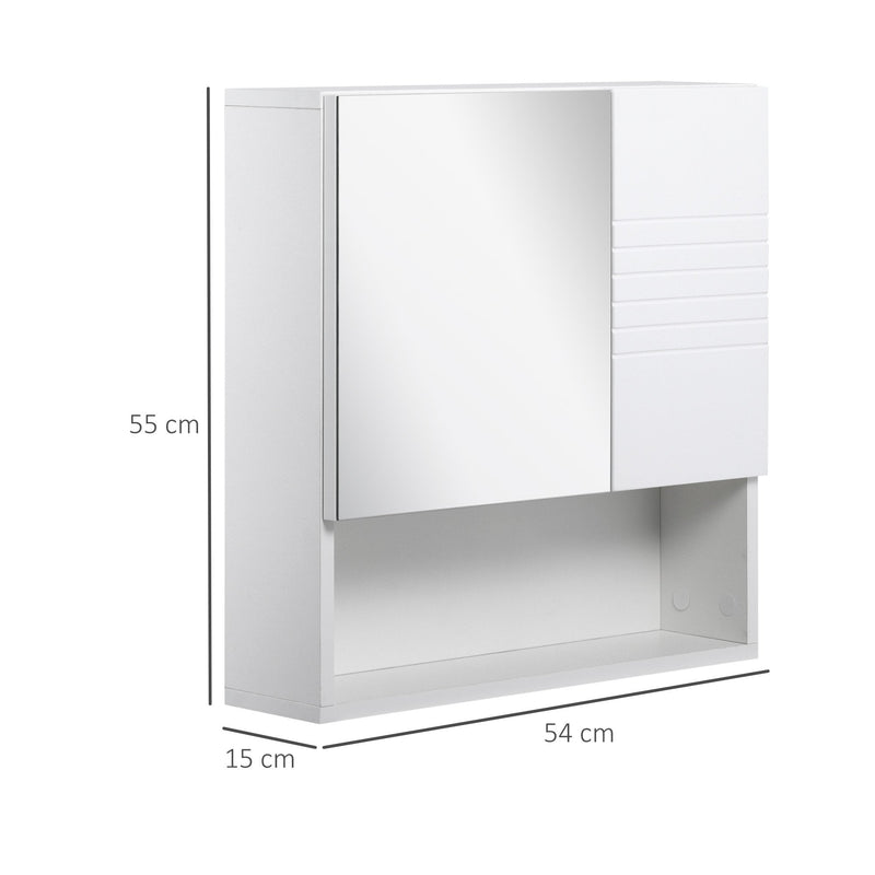 kleankin Bathroom Mirror Cabinet, Wall Mount Storage Cabinet with Double Door, Adjustable Shelf, 54cm x 15cm x 55cm, White w/