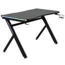 Gaming Desk Computer Table Metal Frame with LED Light, Cup Holder, Headphone Hook, Cable Hole Holder Hook