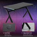 Gaming Desk Computer Table Metal Frame with LED Light, Cup Holder, Headphone Hook, Cable Hole Holder Hook