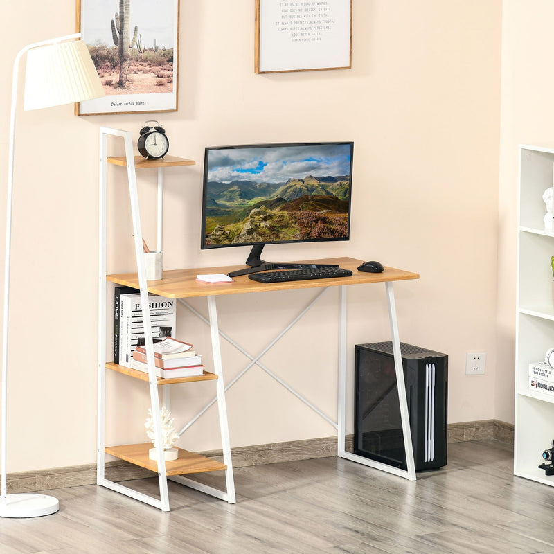 Home Office Computer Desk with 3-Tier Storage Shelves Study Writing Table Workstation for Small Space Natural w/