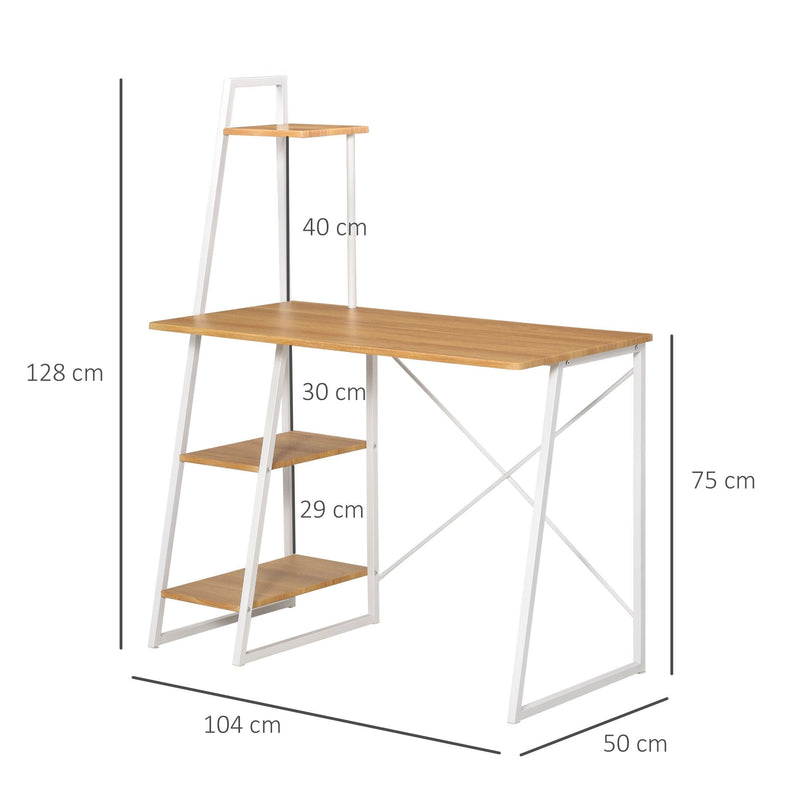 Home Office Computer Desk with 3-Tier Storage Shelves Study Writing Table Workstation for Small Space Natural w/