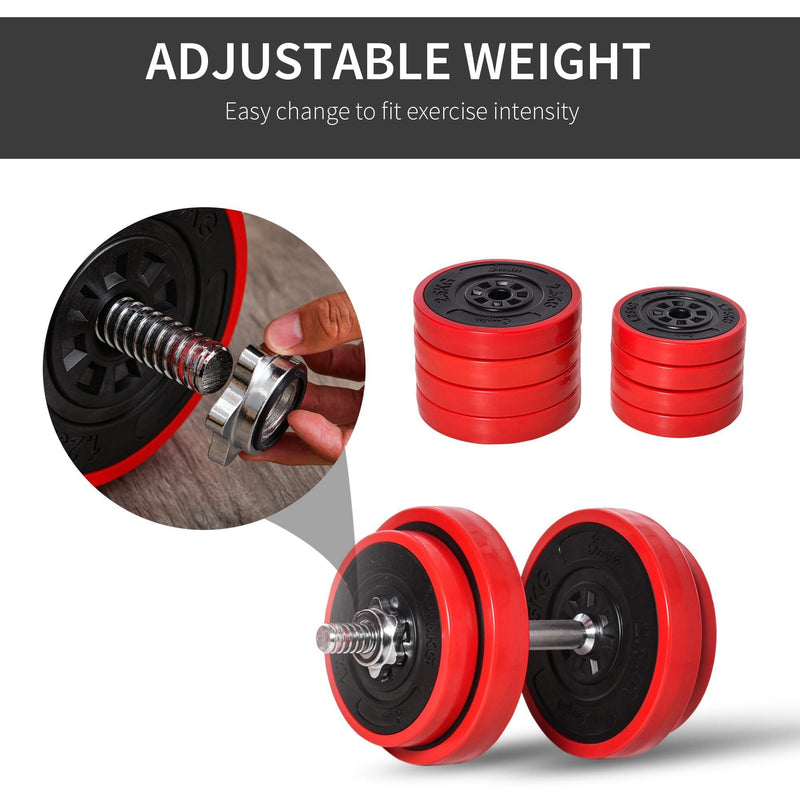 20KGS Two-In-One Dumbbell & Barbell Adjustable Set Strength Muscle Exercise Fitness Plate Bar Clamp Rod Home Gym Sports Area Ergonomic in