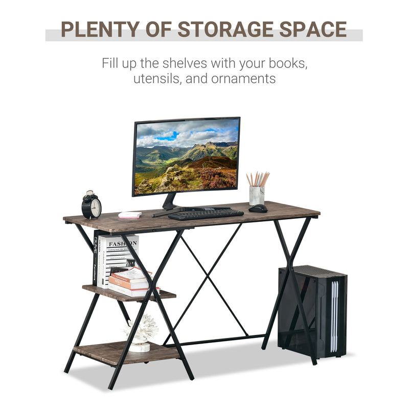 Computer Desk with Shelves, Wood Grain Writing Desk with 2-Tier Storage Shelves Home Office Desk Study Table Work Desk Corner Desk, Brown