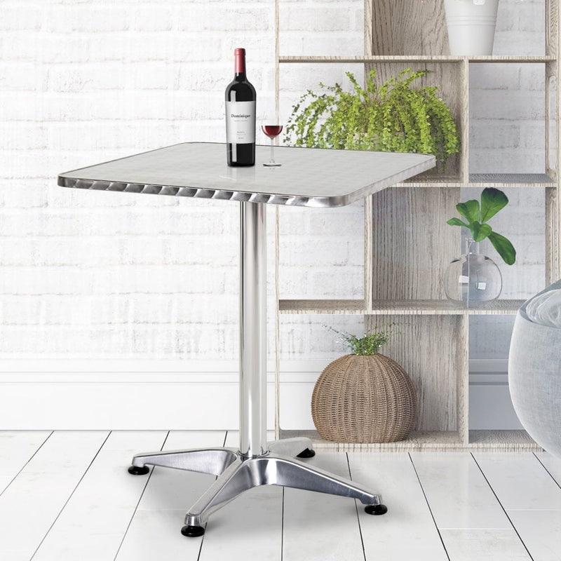 HOMCOM Height Adjustable Square Bar Bistro Table Pub Stainless Steel Top Aluminium Edge