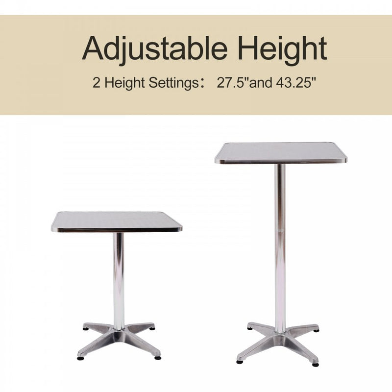 HOMCOM Height Adjustable Square Bar Bistro Table Pub Stainless Steel Top Aluminium Edge
