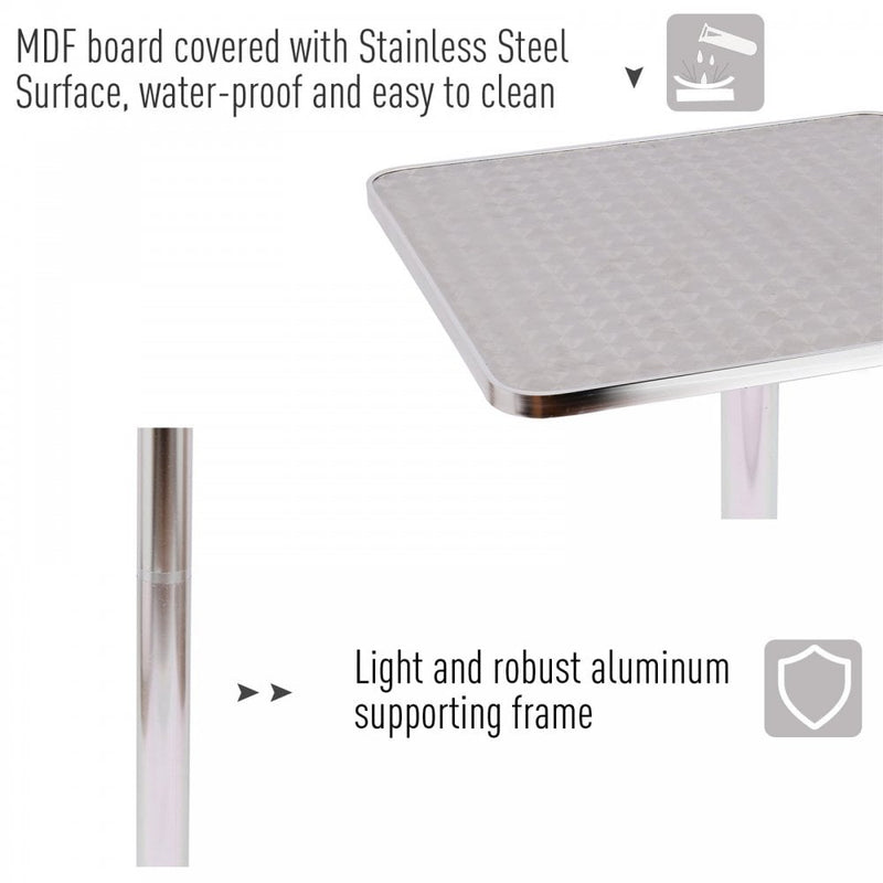 HOMCOM Height Adjustable Square Bar Bistro Table Pub Stainless Steel Top Aluminium Edge
