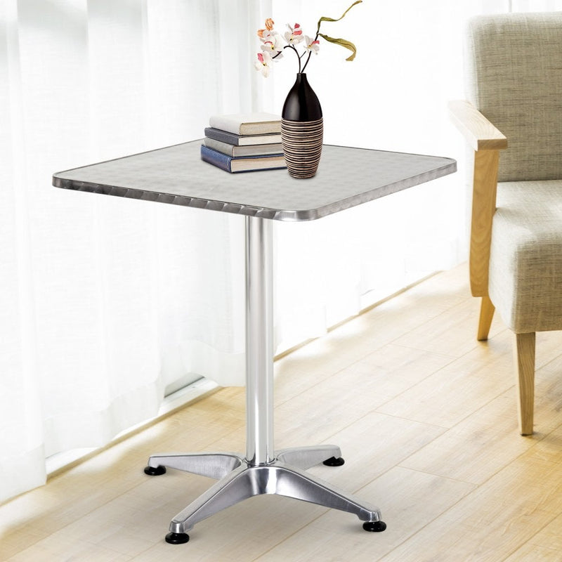 HOMCOM Height Adjustable Square Bar Bistro Table Pub Stainless Steel Top Aluminium Edge