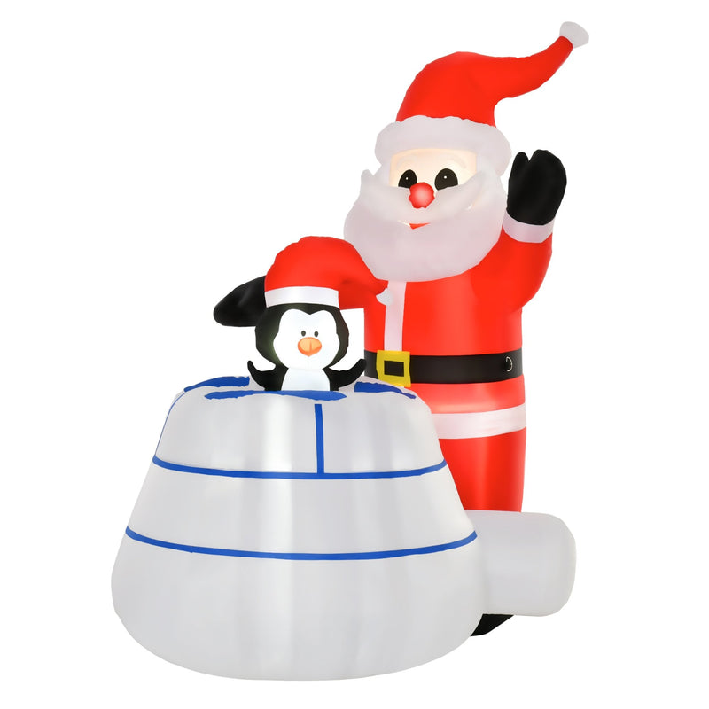 HOMCOM 1.6m Christmas Inflatable Penguin Santa Claus w/ Ice House Built-in LED Outdoor