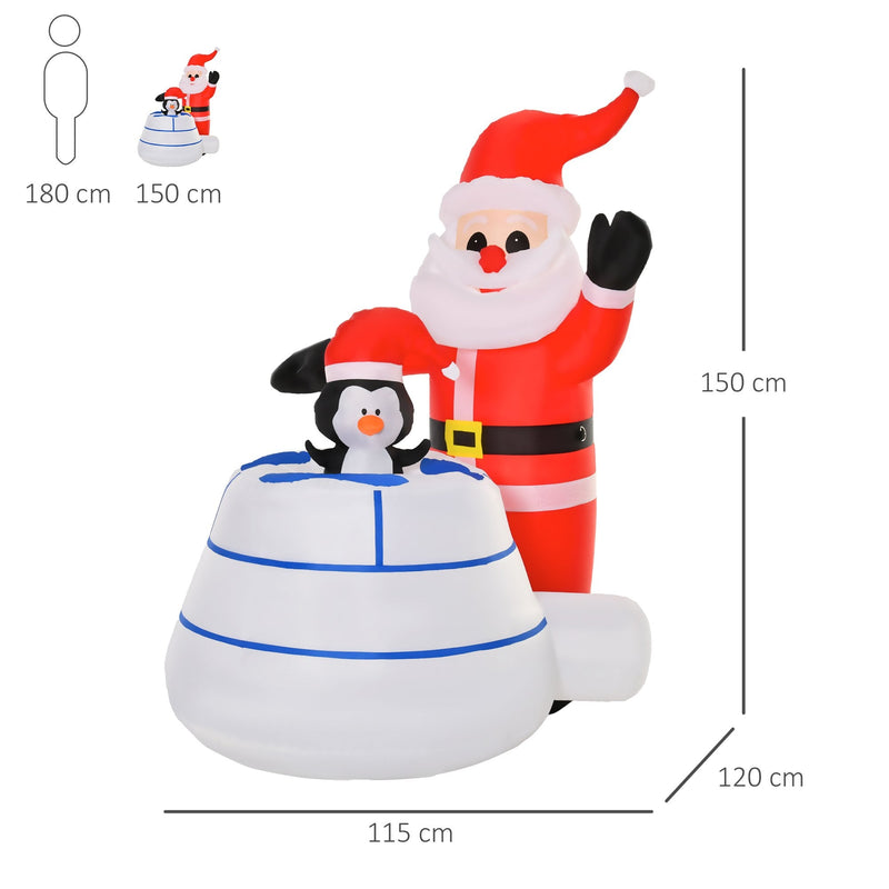 HOMCOM 1.6m Christmas Inflatable Penguin Santa Claus w/ Ice House Built-in LED Outdoor