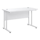 Computer Desk, Home Office Desk, Writing Table, 120x60x75cm Laptop Workstation with 2 Cable Management Holes, C Shaped Metal Legs for Adults and Kids, White Table Leg