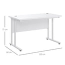 Computer Desk, Home Office Desk, Writing Table, 120x60x75cm Laptop Workstation with 2 Cable Management Holes, C Shaped Metal Legs for Adults and Kids, White Table Leg