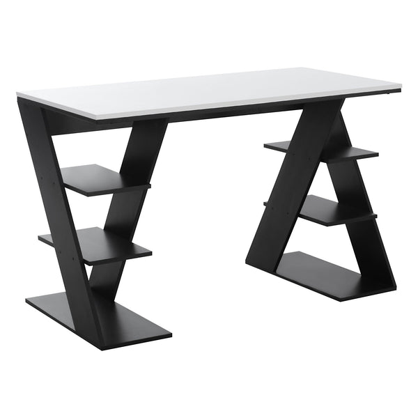 Computer Desk, Home Office Desk, Writing Table, 120x60x75.5cm Laptop Workstation with 6 Open Shelves for Adults and Kids, White and Black Storage
