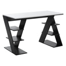 Computer Desk, Home Office Desk, Writing Table, 120x60x75.5cm Laptop Workstation with 6 Open Shelves for Adults and Kids, White and Black Storage