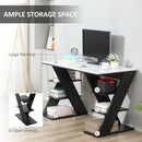 Computer Desk, Home Office Desk, Writing Table, 120x60x75.5cm Laptop Workstation with 6 Open Shelves for Adults and Kids, White and Black Storage
