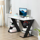 Computer Desk, Home Office Desk, Writing Table, 120x60x75.5cm Laptop Workstation with 6 Open Shelves for Adults and Kids, White and Black Storage