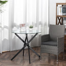 Side Table with Clear Tempered Glass Top, Round Table with Metal Legs, Modern Dining Table Furniture for Dining Room Living Room, Black Top & Legs
