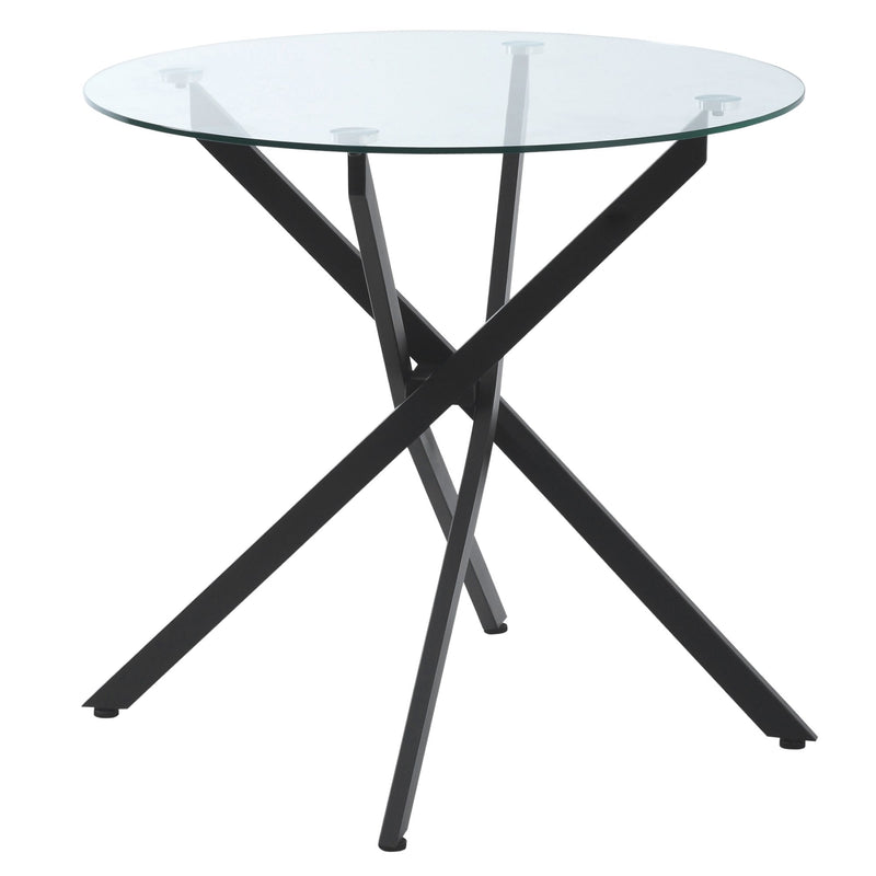 Side Table with Clear Tempered Glass Top, Round Table with Metal Legs, Modern Dining Table Furniture for Dining Room Living Room, Black Top & Legs