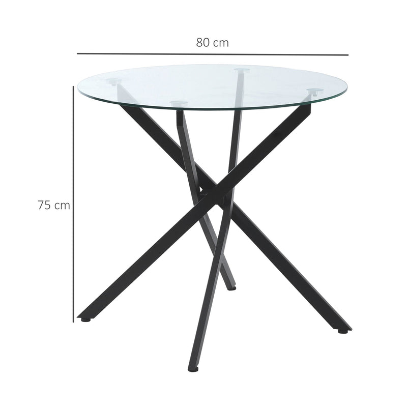 Side Table with Clear Tempered Glass Top, Round Table with Metal Legs, Modern Dining Table Furniture for Dining Room Living Room, Black Top & Legs