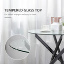 Side Table with Clear Tempered Glass Top, Round Table with Metal Legs, Modern Dining Table Furniture for Dining Room Living Room, Black Top & Legs