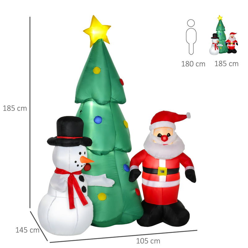 6ft Christmas Inflatable Tree Santa Claus Snowmen, LED Lighted for Home Indoor Outdoor Garden Lawn Decoration Party Prop w/ Light