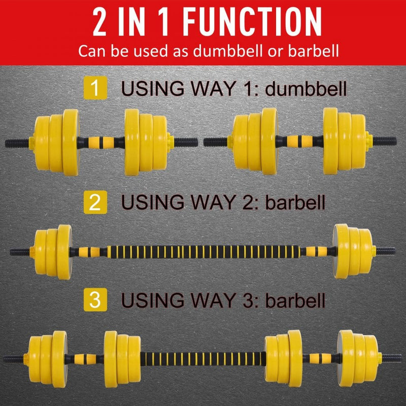 30kg Dumbbell & Barbell  Adjustable Set Plate Bar Clamp Rod Home Gym Sports Area Exercise Ergonomic Fitness in