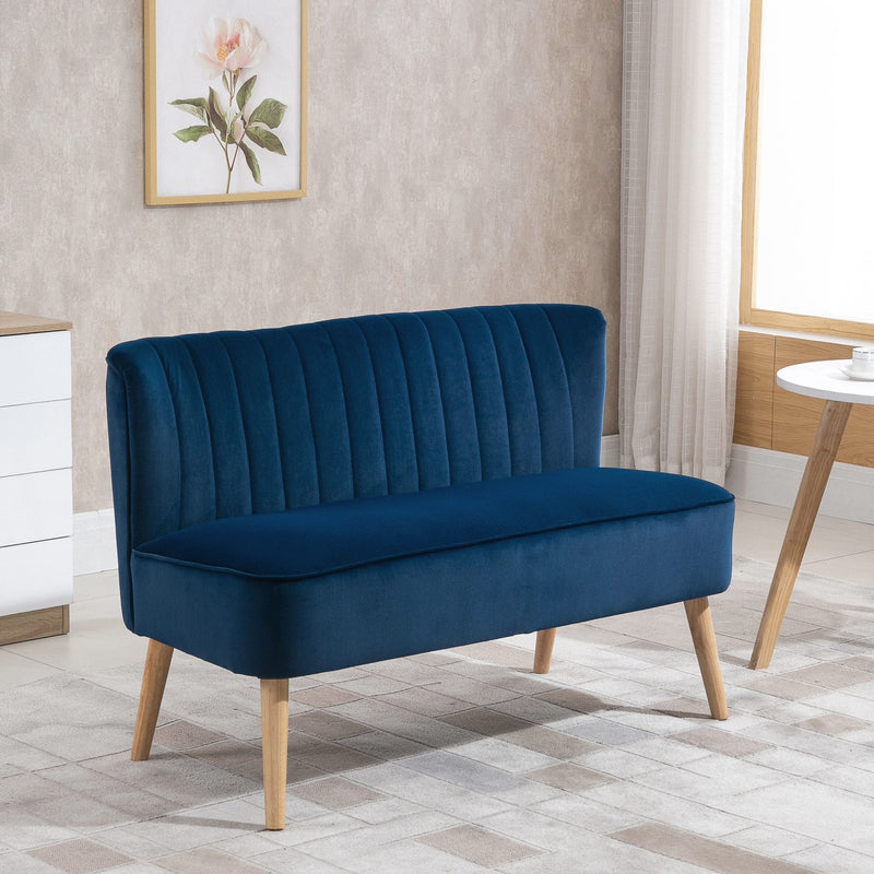 Modern Velvet Double Seat Sofa with Wood Frame Foam Padding - Blue