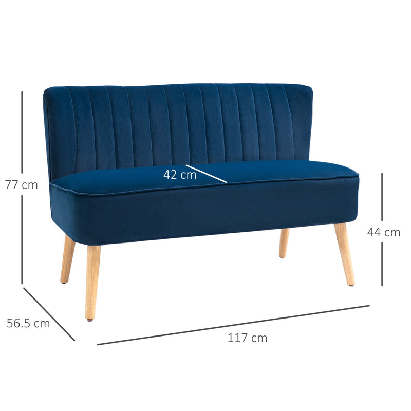 Modern Velvet Double Seat Sofa with Wood Frame Foam Padding - Blue
