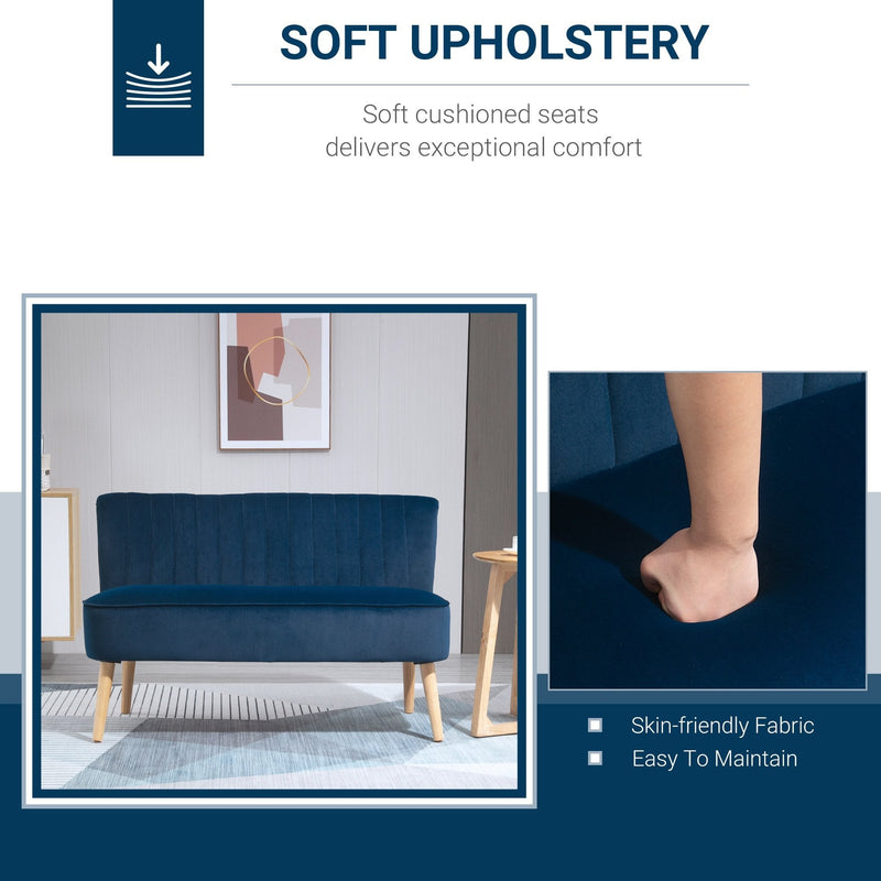Modern Velvet Double Seat Sofa with Wood Frame Foam Padding - Blue