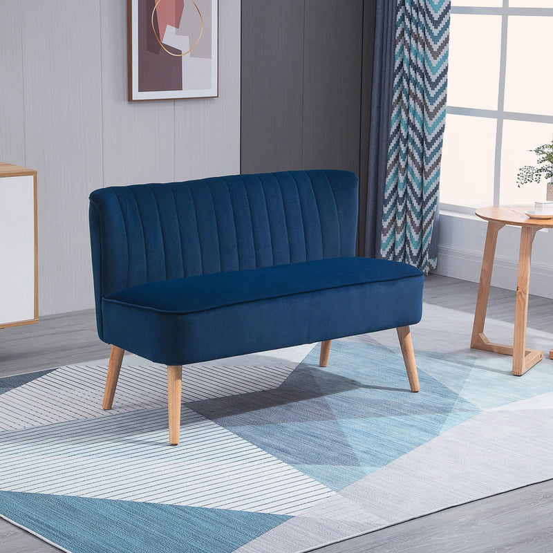 Modern Velvet Double Seat Sofa with Wood Frame Foam Padding - Blue