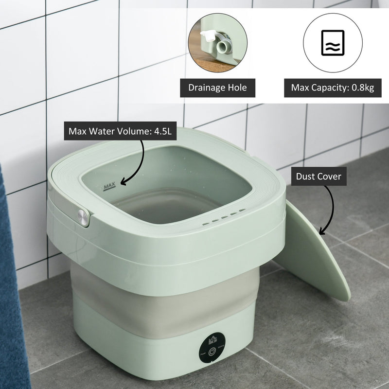 HOMCOM Portable Washing Machine Foldable Mini Laundry Machine with Handle for Socks Underwear Green Automatic Panties