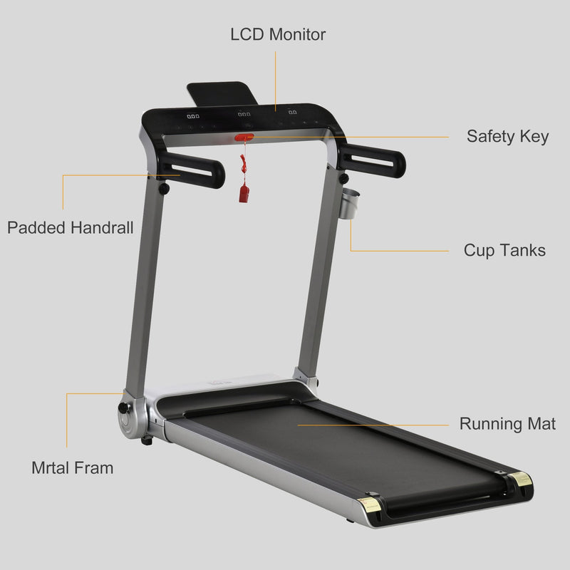 HOMCOM Folding Treadmill Electric Motorised 46cm Mat Running Machine w/ LED Display, USB Port