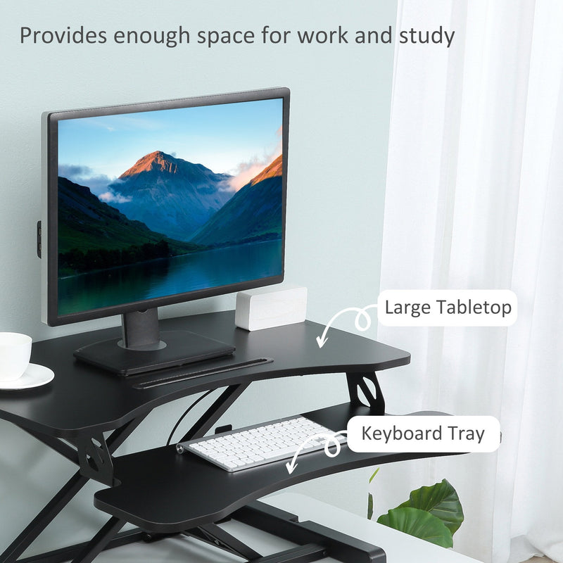 Vinsetto Standing Desk Converter, Height Adjustable Office Workstation, 85 x 71cm Sit-Stand Desk with Keyboard Tray for PC Computer, Laptop, Home, Office, Black Table