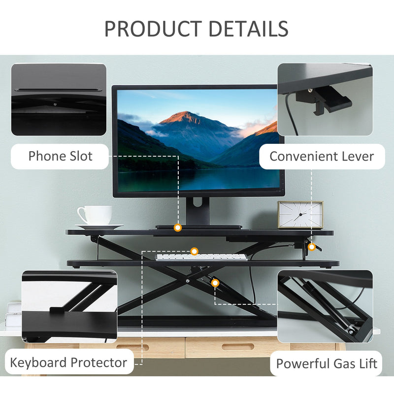 Vinsetto Standing Desk Converter, Height Adjustable Office Workstation, 85 x 71cm Sit-Stand Desk with Keyboard Tray for PC Computer, Laptop, Home, Office, Black Table