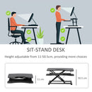 Vinsetto Standing Desk Converter, Height Adjustable Office Workstation, 85 x 71cm Sit-Stand Desk with Keyboard Tray for PC Computer, Laptop, Home, Office, Black Table