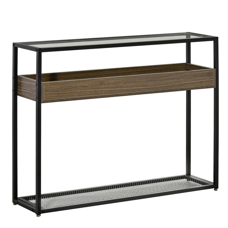 Industrial Style Console Table with Tempered Glass Top and Steel Frame for Living Room Hallway Entrance