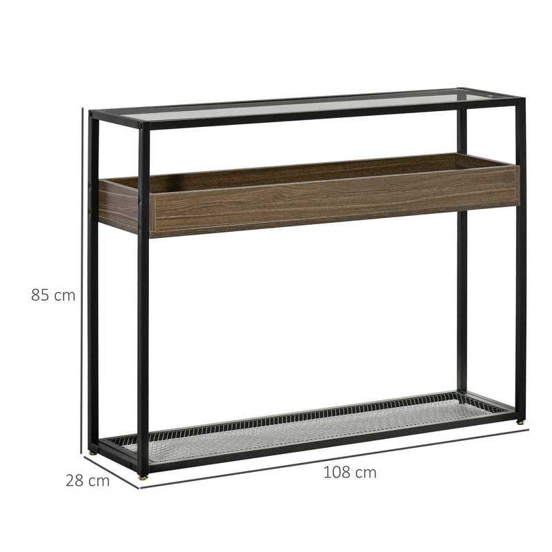Industrial Style Console Table with Tempered Glass Top and Steel Frame for Living Room Hallway Entrance