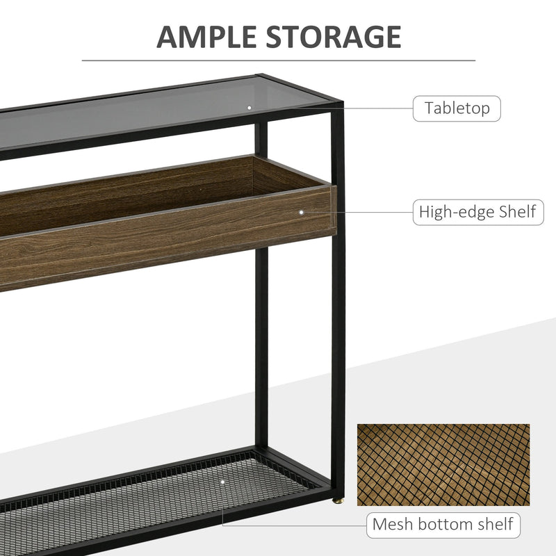 Industrial Style Console Table with Tempered Glass Top and Steel Frame for Living Room Hallway Entrance