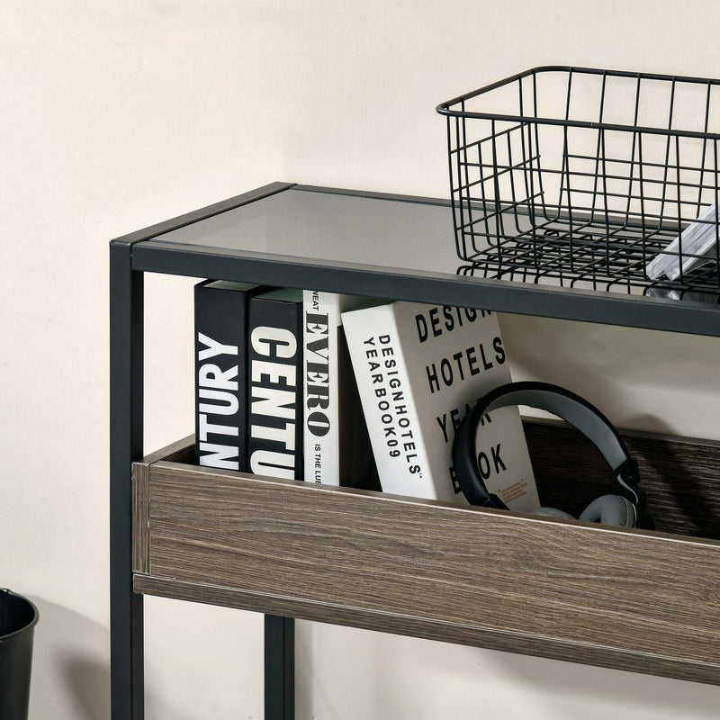 Industrial Style Console Table with Tempered Glass Top and Steel Frame for Living Room Hallway Entrance
