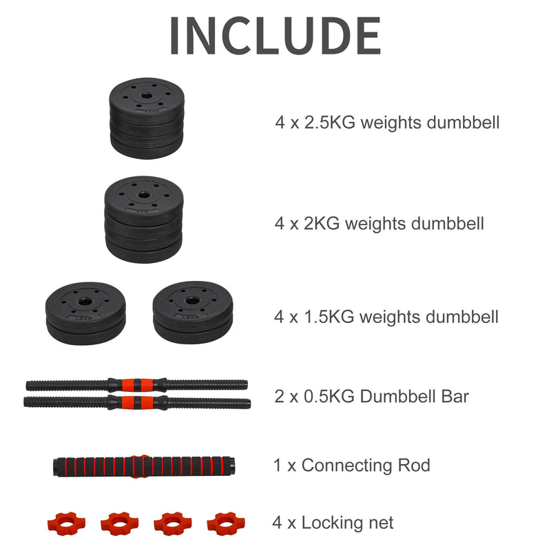 25kg 2 IN 1 Adjustable Dumbbells Weight Set, Dumbbell Hand Weight Barbell for Body Fitness, Lifting Training for Home, Office, Gym, Black Set Fitness