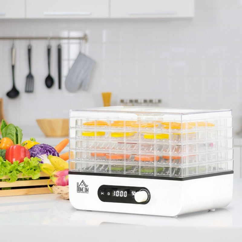 HOMCOM Food Dehydrator 5 Tray Fruit Dryer Machine with Adjustable Temperature Timer for Vegetables Meat w/ Temp