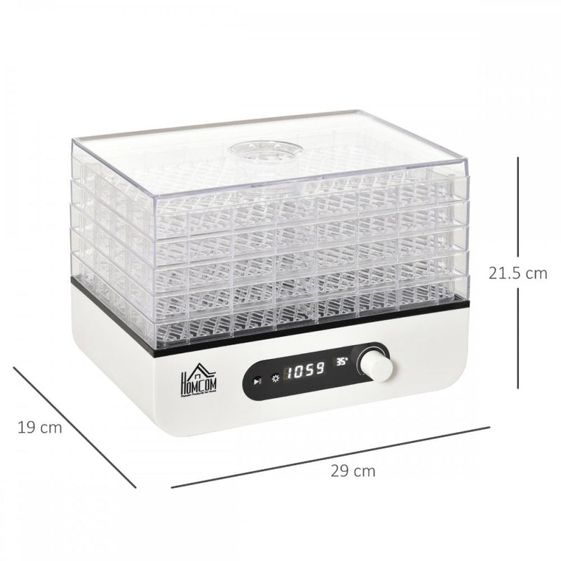 HOMCOM Food Dehydrator 5 Tray Fruit Dryer Machine with Adjustable Temperature Timer for Vegetables Meat w/ Temp