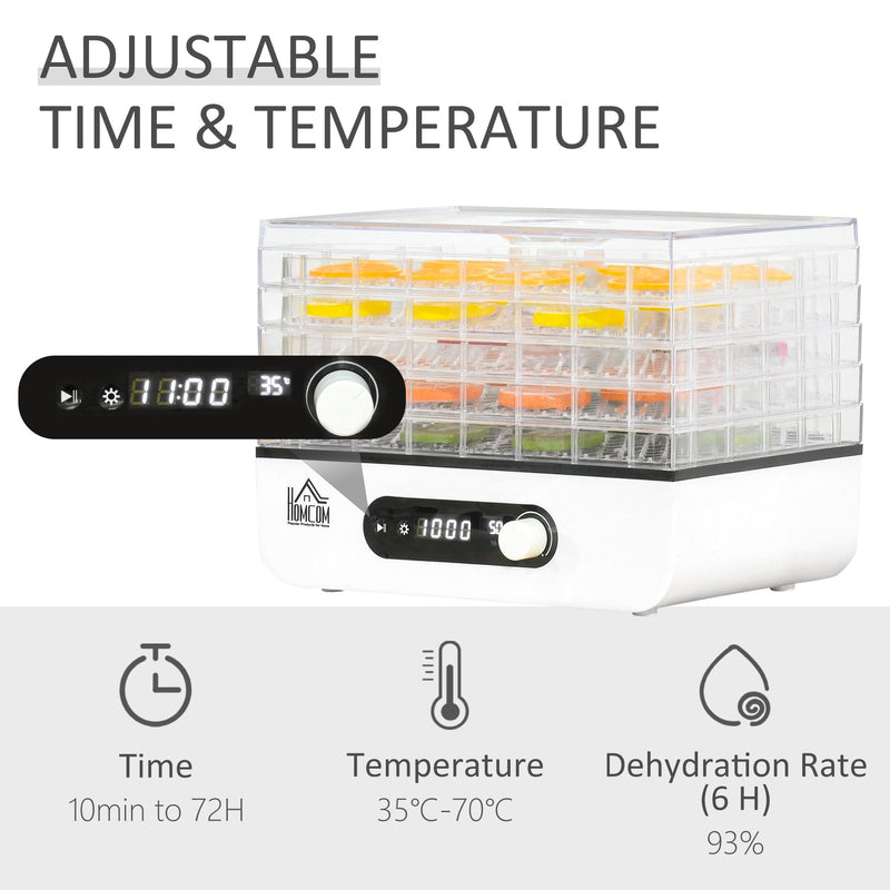 HOMCOM Food Dehydrator 5 Tray Fruit Dryer Machine with Adjustable Temperature Timer for Vegetables Meat w/ Temp