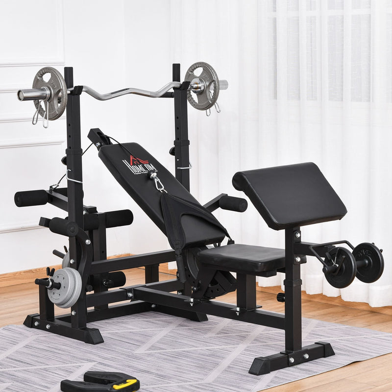 Multi-Position Olympic Home Gym Weight & Bar Rack w/ Chest Fly & Preacher Curls