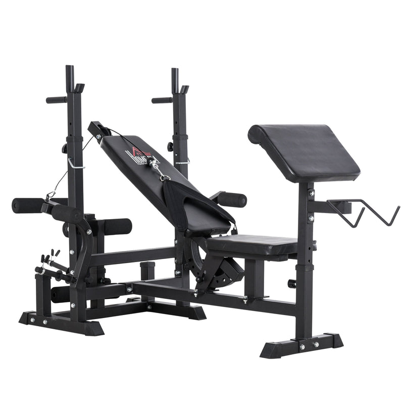Multi-Position Olympic Home Gym Weight & Bar Rack w/ Chest Fly & Preacher Curls