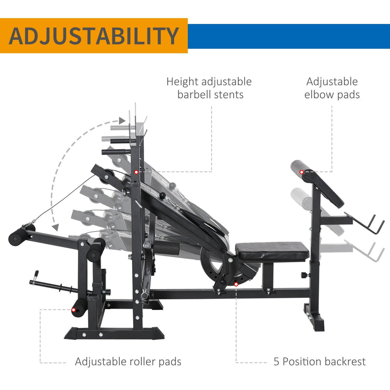 Multi-Position Olympic Home Gym Weight & Bar Rack w/ Chest Fly & Preacher Curls