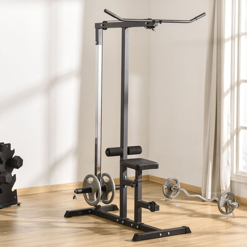 Exercise Pulley Machine Power Tower with Adjustable Seat Multiple Cable Positions for Strengthening Muscle Groups Cables