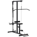 Exercise Pulley Machine Power Tower with Adjustable Seat Multiple Cable Positions for Strengthening Muscle Groups Cables