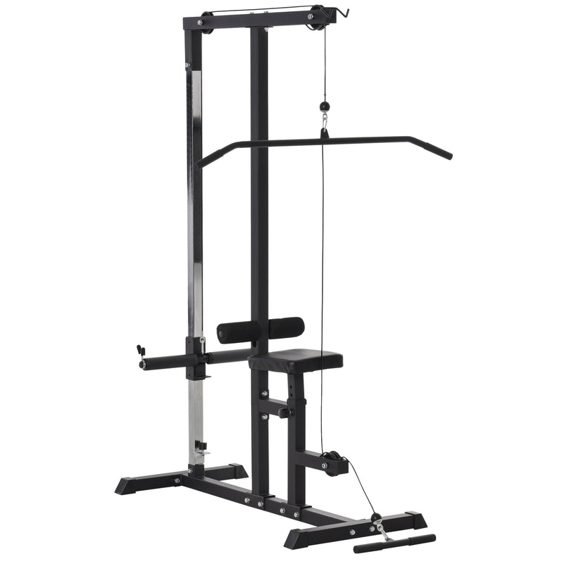 Exercise Pulley Machine Power Tower with Adjustable Seat Multiple Cable Positions for Strengthening Muscle Groups Cables