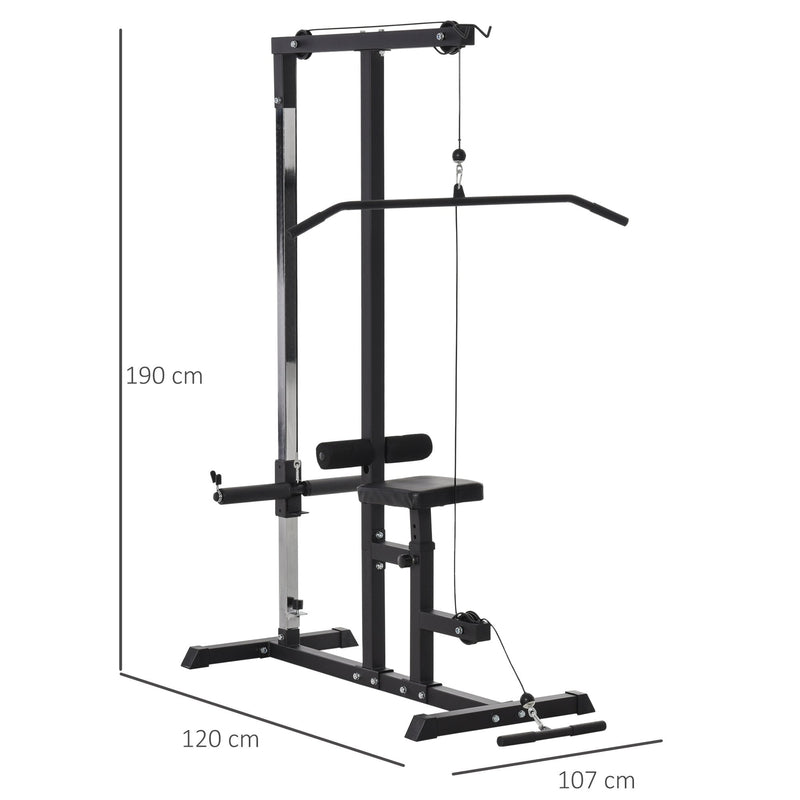 Exercise Pulley Machine Power Tower with Adjustable Seat Multiple Cable Positions for Strengthening Muscle Groups Cables